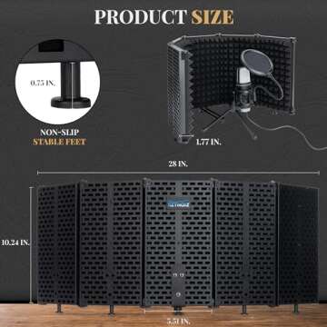 Studio Recording Microphone Isolation Shield - Podcast Microphone Equipment for Studio, Foldable Mul...