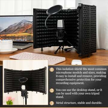 Studio Recording Microphone Isolation Shield - Podcast Microphone Equipment for Studio, Foldable Multilayer Sound Insulation, Mic Sound Shield for Singing Recording Broadcasting, Portable Vocal Booth