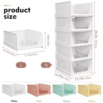 SNSLXH 5 Pack Stackable Closet Organizer Box - Space-Saving Storage