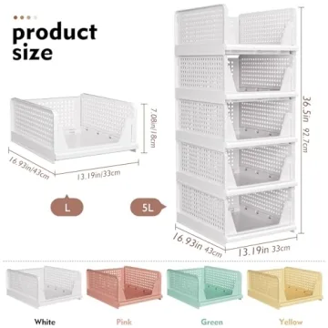 SNSLXH 5 Pack Stackable Closet Organizer Box - Space-Saving Storage
