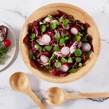 Martha Stewart Coban 3 pc 13" Round Wood Salad Bowl W/ 2 Servers