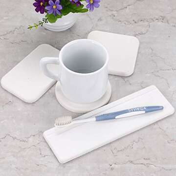 OwnMy Set of 4 Water Absorbent Diatomite Drink Coasters, Diatomaceous Earth Soap Holder Water Drying Soap Saver Dish Toothbrush Soap Drink Coaster Set for Bathroom and Kitchen (White)