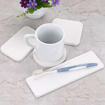 OwnMy Set of 4 Water Absorbent Diatomite Drink Coasters, Diatomaceous Earth Soap Holder Water Drying Soap Saver Dish Toothbrush Soap Drink Coaster Set for Bathroom and Kitchen (White)