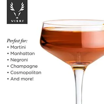 Viski Raye Angled Stemmed Crystal Coupe Cocktail Glasses, Champagne Coupe Glasses, Drinkware Set, Espresso Martini Glasses, Set of 2, 7oz