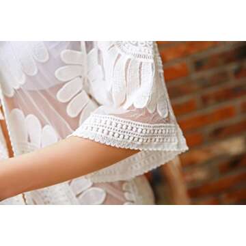 DQdq Women's Lace Cardigan Cover Ups Beachwear Cotton White XL to XXL