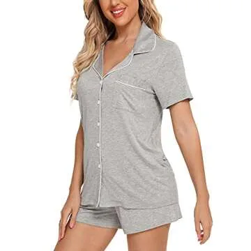 Anjue Women's Pajama Sets Cute Pajamas for Women Nightwear Short Sleeve Top and Shorts Sleepwear Pjs Set(A-Light Grey,M)