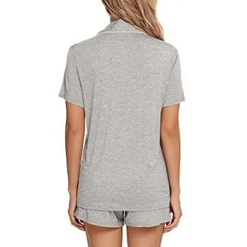 Anjue Women's Pajama Sets Cute Pajamas for Women Nightwear Short Sleeve Top and Shorts Sleepwear Pjs Set(A-Light Grey,M)