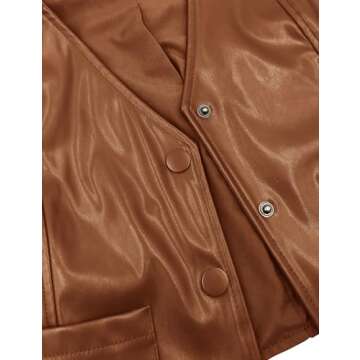 Fallorchid Women's Button Up Sleeveless Vest Crop Tops Sexy V Neck Faux Leather Jacket Waistcoat