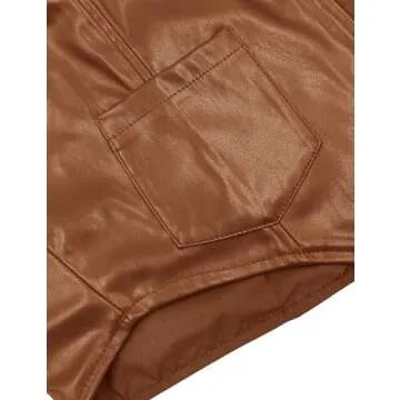 Fallorchid Women's Button Up Sleeveless Vest Crop Tops Sexy V Neck Faux Leather Jacket Waistcoat