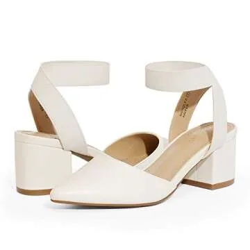 DREAM PAIRS Womens Low Block Chunky Heel Ankle Strap Dress Pumps Shoes, White/Pu-n - 9.5 (NICHOLES)