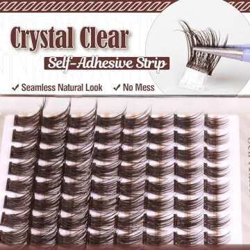 Self Adhesive Lash Clusters Kit Brown Eyelash Clusters No Glue Needed Brown Lash Individuals 8-16MM Self Adhesive Eyelashes Natural Lash Extensions with Eyelash Tweezers