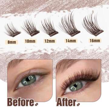 Self Adhesive Lash Clusters Kit Brown Eyelash Clusters No Glue Needed Brown Lash Individuals 8-16MM Self Adhesive Eyelashes Natural Lash Extensions with Eyelash Tweezers