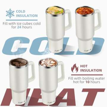 40 oz Tumbler with Handle and Straw, 100% Leak Proof Tumblers Cup, Stainless Steel Insulated Travel Coffee Mug, Keeps Drinks Cold for 24 Hours or Hot for 10 Hours, Fit for Car Cup Holder, Cream