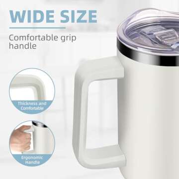 40 oz Tumbler with Handle and Straw, 100% Leak Proof Tumblers Cup, Stainless Steel Insulated Travel Coffee Mug, Keeps Drinks Cold for 24 Hours or Hot for 10 Hours, Fit for Car Cup Holder, Cream