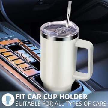 40 oz Tumbler with Handle and Straw, 100% Leak Proof Tumblers Cup, Stainless Steel Insulated Travel Coffee Mug, Keeps Drinks Cold for 24 Hours or Hot for 10 Hours, Fit for Car Cup Holder, Cream