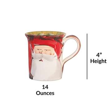 Vietri Old St. Nick Assorted Mugs, Set of 4 4.5" H, 14 oz Terra Bianca Ceramic Mugs, Coffee Cup Set