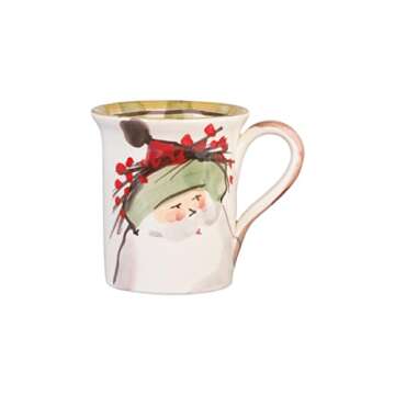 Vietri Old St. Nick Assorted Mugs, Set of 4 4.5" H, 14 oz Terra Bianca Ceramic Mugs, Coffee Cup Set