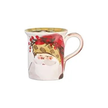Vietri Old St. Nick Assorted Mugs, Set of 4 4.5" H, 14 oz Terra Bianca Ceramic Mugs, Coffee Cup Set