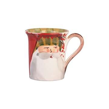 Vietri Old St. Nick Assorted Mugs, Set of 4 4.5" H, 14 oz Terra Bianca Ceramic Mugs, Coffee Cup Set