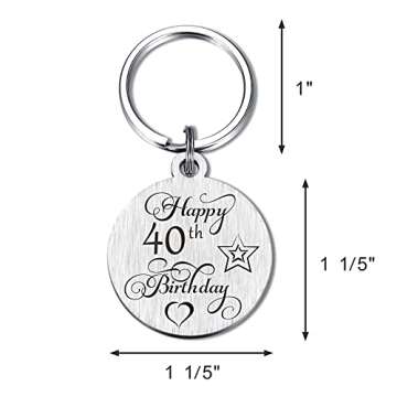 Laluminter 40th Birthday Gifts for Women Men, Happy 40 Year Yr Old Bday Keychain Party Favors Decorations for Him Her Female Male