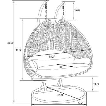 Island Gale Luxury 2 Person Outdoor Patio Hanging Wicker Swing Chair ( X-Large, Latte Rattan/Latte Cushion)