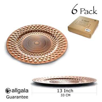 Allgala Charger Plates, 13-Inch 6-Pack Heavy Duty Plastic Diamond Pattern Sparkling Wedding Charger ...