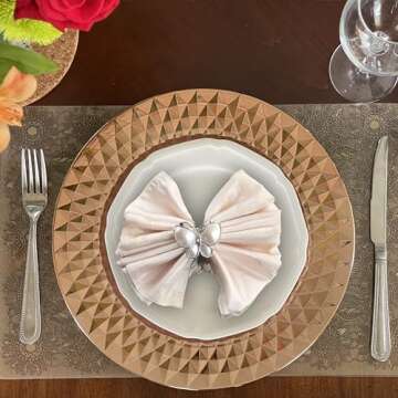 Allgala Charger Plates, 13-Inch 6-Pack Heavy Duty Plastic Diamond Pattern Sparkling Wedding Charger Plates-Rose Gold-HD80403