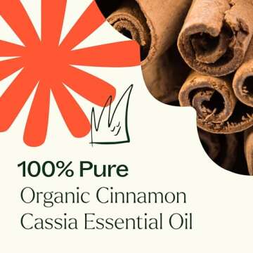 Plant Therapy USDA Certified Organic Cinnamon Cassia Essential Oil 10 mL (1/3 oz) 100% Pure, Undiluted, Therapeutic Grade