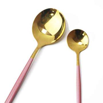 Gugrida 24-Piece Silverware Set - 18/10 Stainless Steel Reusable Utensils Forks Spoons Knives Set, Mirror Polished Cutlery Flatware Set, Great for Family Gatherings & Daily Use (6 set, Pink Handle)