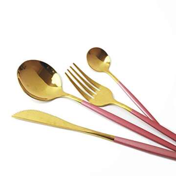 Gugrida 24-Piece Silverware Set - 18/10 Stainless Steel Reusable Utensils Forks Spoons Knives Set, Mirror Polished Cutlery Flatware Set, Great for Family Gatherings & Daily Use (6 set, Pink Handle)