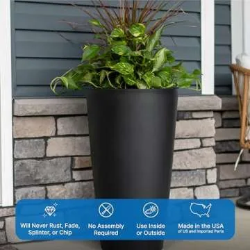 Step2 Tremont Tall Round Tapered Planter, Large Planters for Outdoor Plants, Gardening and Flower Pot for Patio or Porch, Efficient Drainage, Durable Plastic, Onyx Black, 1-Pack