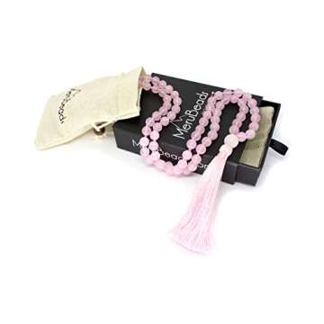 MeruBeads - Premium Mala Beads Necklace Rose Quartz Japa Mala - Rose Quartz Mala Necklace - Pink Mala Beads - Meru Beads - Mala Beads 108