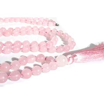 MeruBeads - Premium Mala Beads Necklace Rose Quartz Japa Mala - Rose Quartz Mala Necklace - Pink Mala Beads - Meru Beads - Mala Beads 108