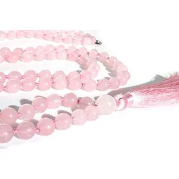 MeruBeads - Premium Mala Beads Necklace Rose Quartz Japa Mala - Rose Quartz Mala Necklace - Pink Mala Beads - Meru Beads - Mala Beads 108