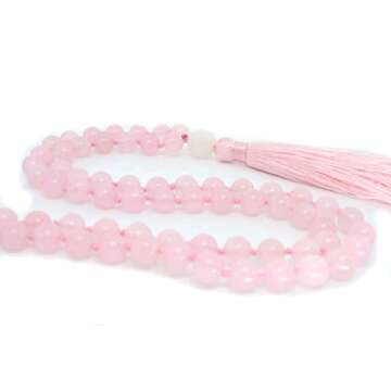MeruBeads - Premium Mala Beads Necklace Rose Quartz Japa Mala - Rose Quartz Mala Necklace - Pink Mala Beads - Meru Beads - Mala Beads 108