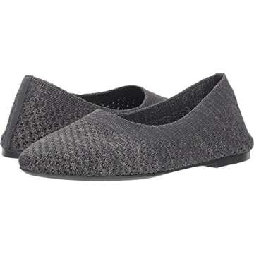 Skechers Women's Cleo-Star Daze-Metallic Engineered Knit Skimmer Ballet Flat, Charcoal/Silver, 7 M US