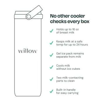 Willow - Portable Breastmilk Cooler - Keeps Breast Milk Cold for 24 Hours - Stainless Steel - Insulated - Reuseable - Breastfeeding Essentials - Storage Container w/Gel Ice Pack - Pink - 16oz