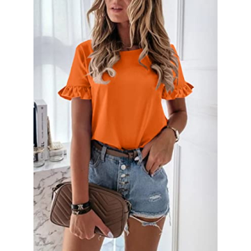 PRETTYGARDEN Women's Casual T-Shirts - Stylish Ruffle Tee