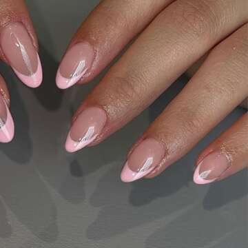 30Pcs Pink French Tip Press on Nails - Short Almond False Nails