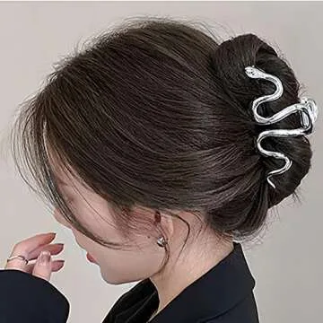AIUPUOC Large Metal Silver Snake Accessories: Elegant Thick Hair Clips, Barrettes, Banana Hairpins for Women & Girls - 2Pcs