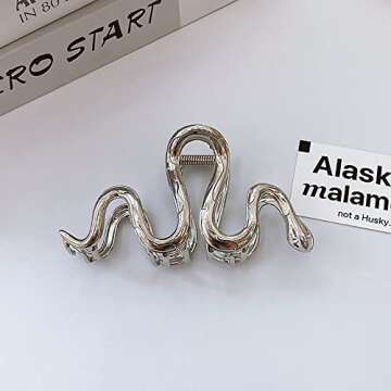 AIUPUOC Large Metal Silver Snake Accessories: Elegant Thick Hair Clips, Barrettes, Banana Hairpins for Women & Girls - 2Pcs