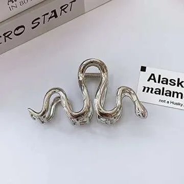 AIUPUOC Large Metal Silver Snake Accessories: Elegant Thick Hair Clips, Barrettes, Banana Hairpins for Women & Girls - 2Pcs