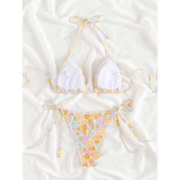 MakeMeChic Women's Halter Tie Side Triangle Bikini Set High Cut 2 Piece Bikini Swimsuit Bathing Suit...