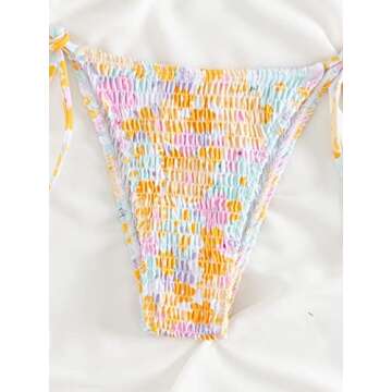 MakeMeChic Women's Halter Tie Side Triangle Bikini Set High Cut 2 Piece Bikini Swimsuit Bathing Suit Floral Multicolored S