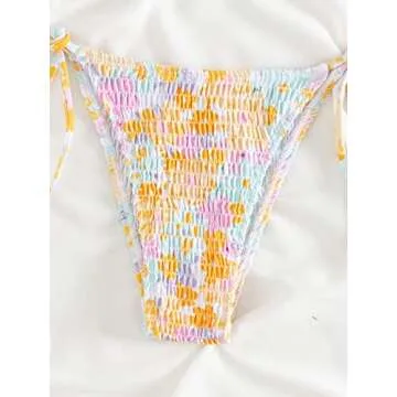 MakeMeChic Women's Halter Tie Side Triangle Bikini Set High Cut 2 Piece Bikini Swimsuit Bathing Suit Floral Multicolored S