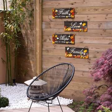 4 Pieces Fall Door Decoration Maple Door Plaque Faith Hope Family Wood Sign Maple Leaf Hanging Sign ...