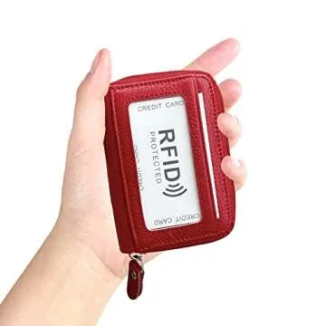 ZHOMA RFID Blocking Genuine Leather Credit Card Case Holder Security Travel Wallet - Red