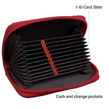 ZHOMA RFID Blocking Genuine Leather Credit Card Case Holder Security Travel Wallet - Red