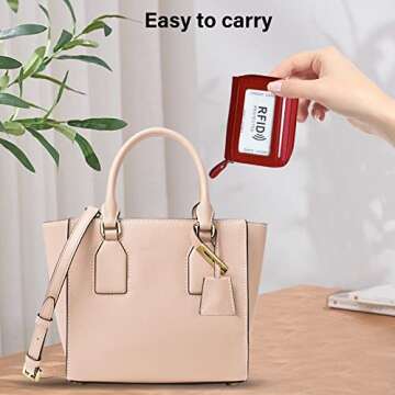 ZHOMA RFID Blocking Genuine Leather Credit Card Case Holder Security Travel Wallet - Red