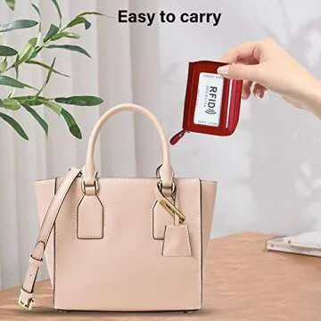 ZHOMA RFID Blocking Genuine Leather Credit Card Case Holder Security Travel Wallet - Red